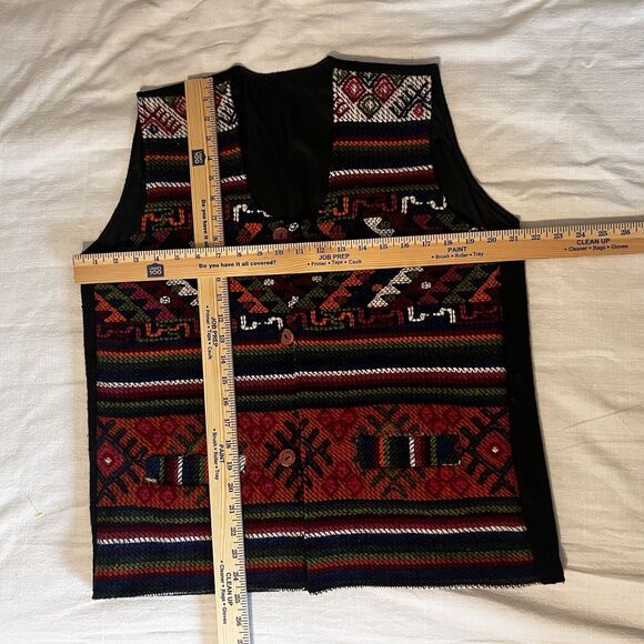 Handmade Woven Wool SouthAmerican Ikat Multicolor Vest L Ethnic Guatemala - Picture 8 of 8